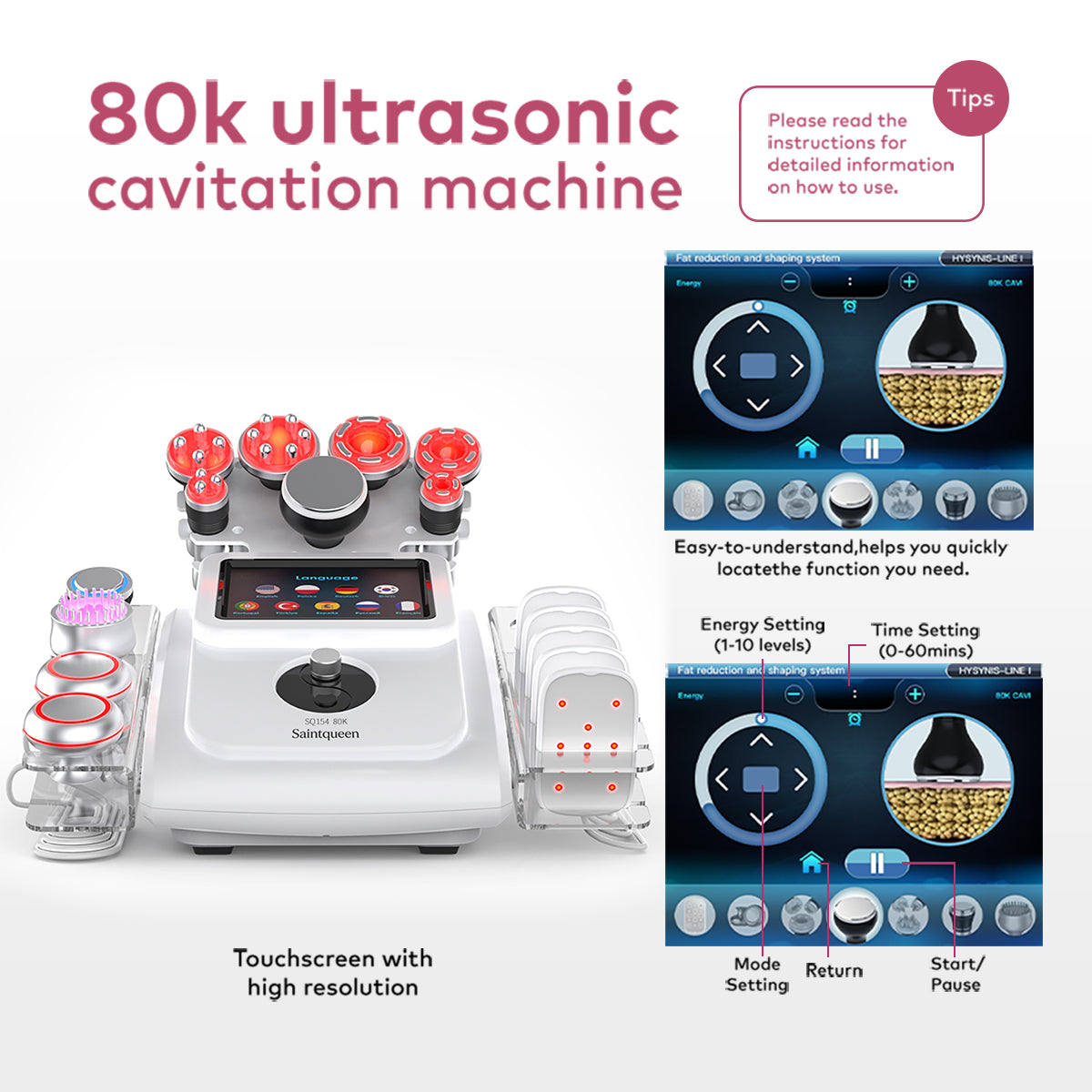 SQ154A Max: dispositivo 11 in 1 con cavitazione 80K, radiofrequenza, massaggio a vuoto, laser, EMS, testina fredda