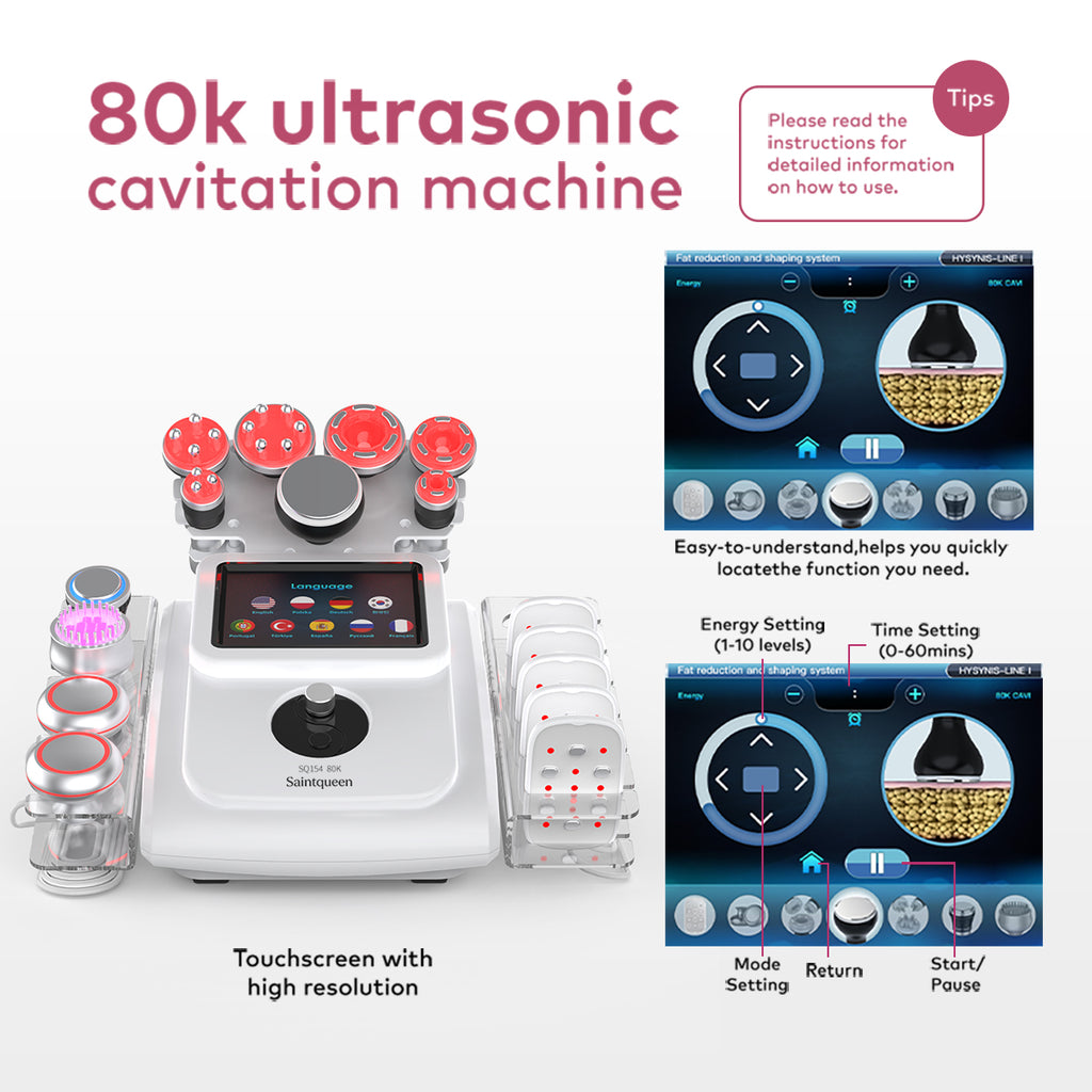 SQ154B Max: dispositivo 11 in 1 con cavitazione 80K, radiofrequenza, massaggio a vuoto, laser, EMS, testina fredda