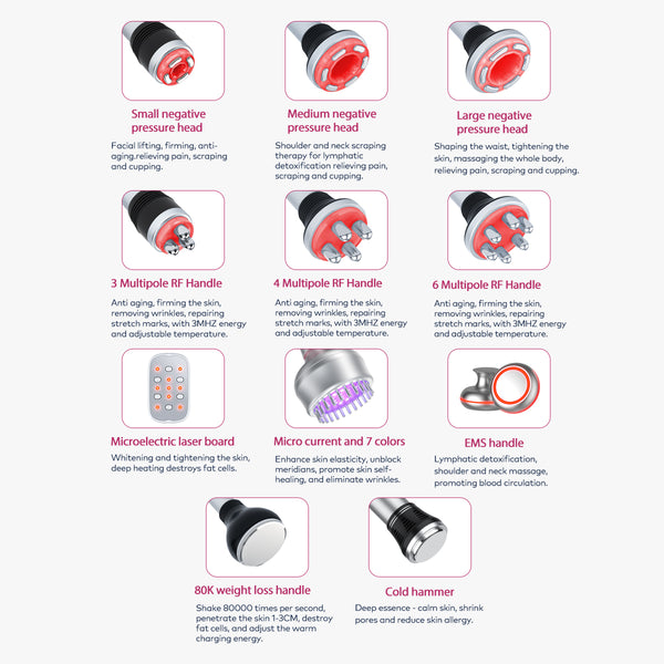 SQ154D Max: dispositivo 11 in 1 con cavitazione 80K, radiofrequenza, massaggio a vuoto, laser, EMS, microcorrente