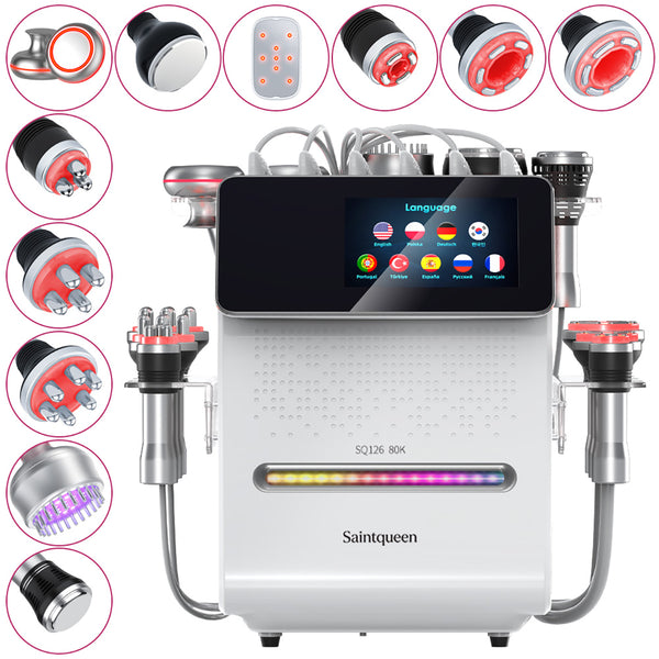 SQ126A Max: dispositivo 11 in 1 con cavitazione 80K, radiofrequenza, massaggio a vuoto, laser, EMS, testina fredda
