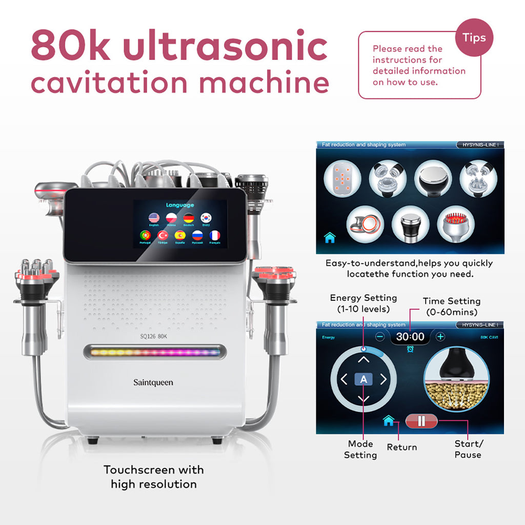 SQ126A Max: dispositivo 11 in 1 con cavitazione 80K, radiofrequenza, massaggio a vuoto, laser, EMS, testina fredda