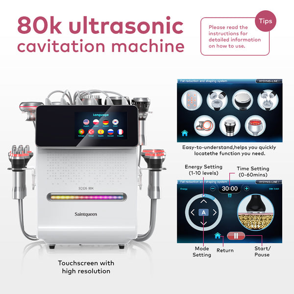 SQ126A Max: dispositivo 11 in 1 con cavitazione 80K, radiofrequenza, massaggio a vuoto, laser, EMS, testina fredda