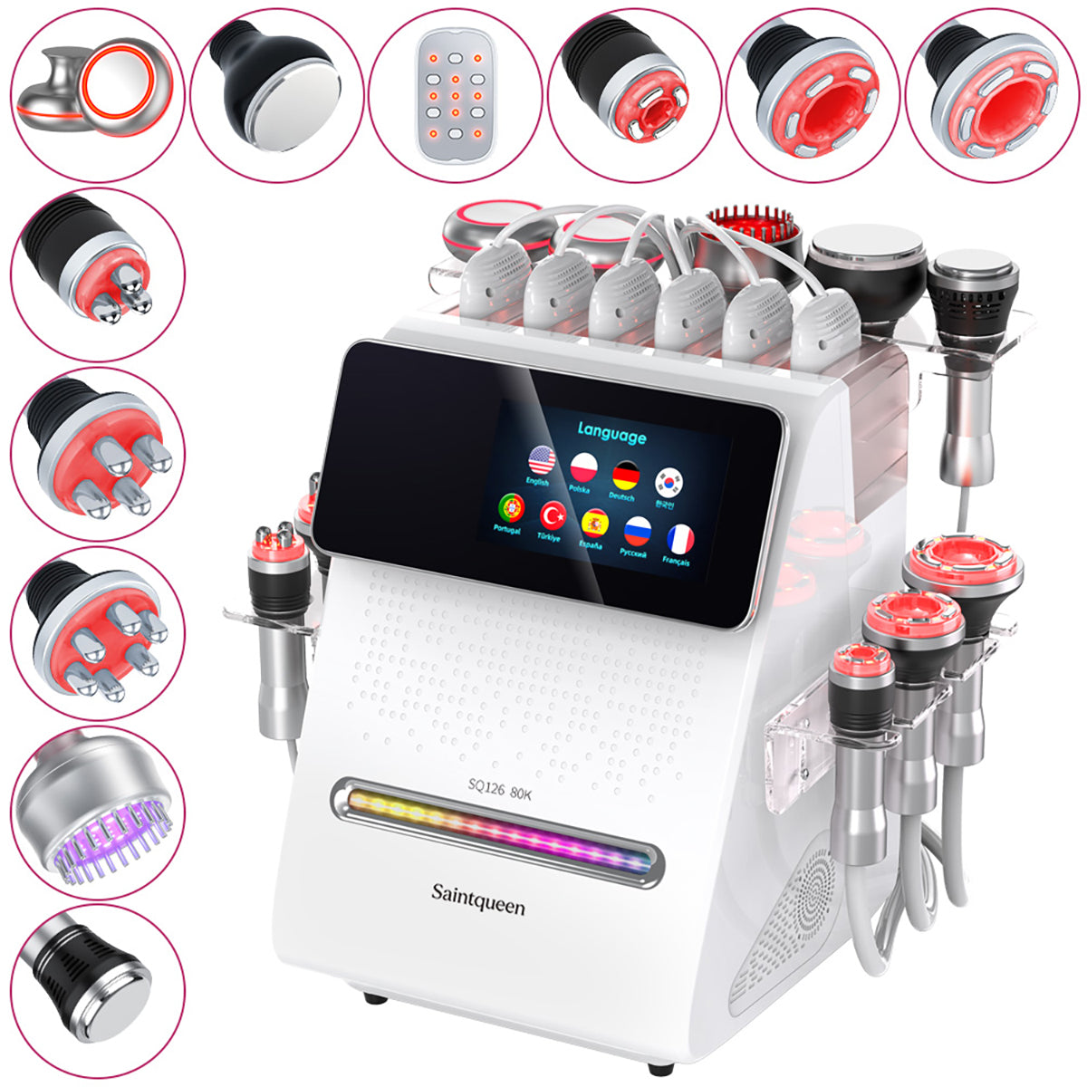 SQ126B Max: dispositivo 11 in 1 con cavitazione 80K, radiofrequenza, massaggio a vuoto, laser, EMS, testina fredda
