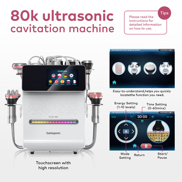 SQ126B Max: dispositivo 11 in 1 con cavitazione 80K, radiofrequenza, massaggio a vuoto, laser, EMS, testina fredda