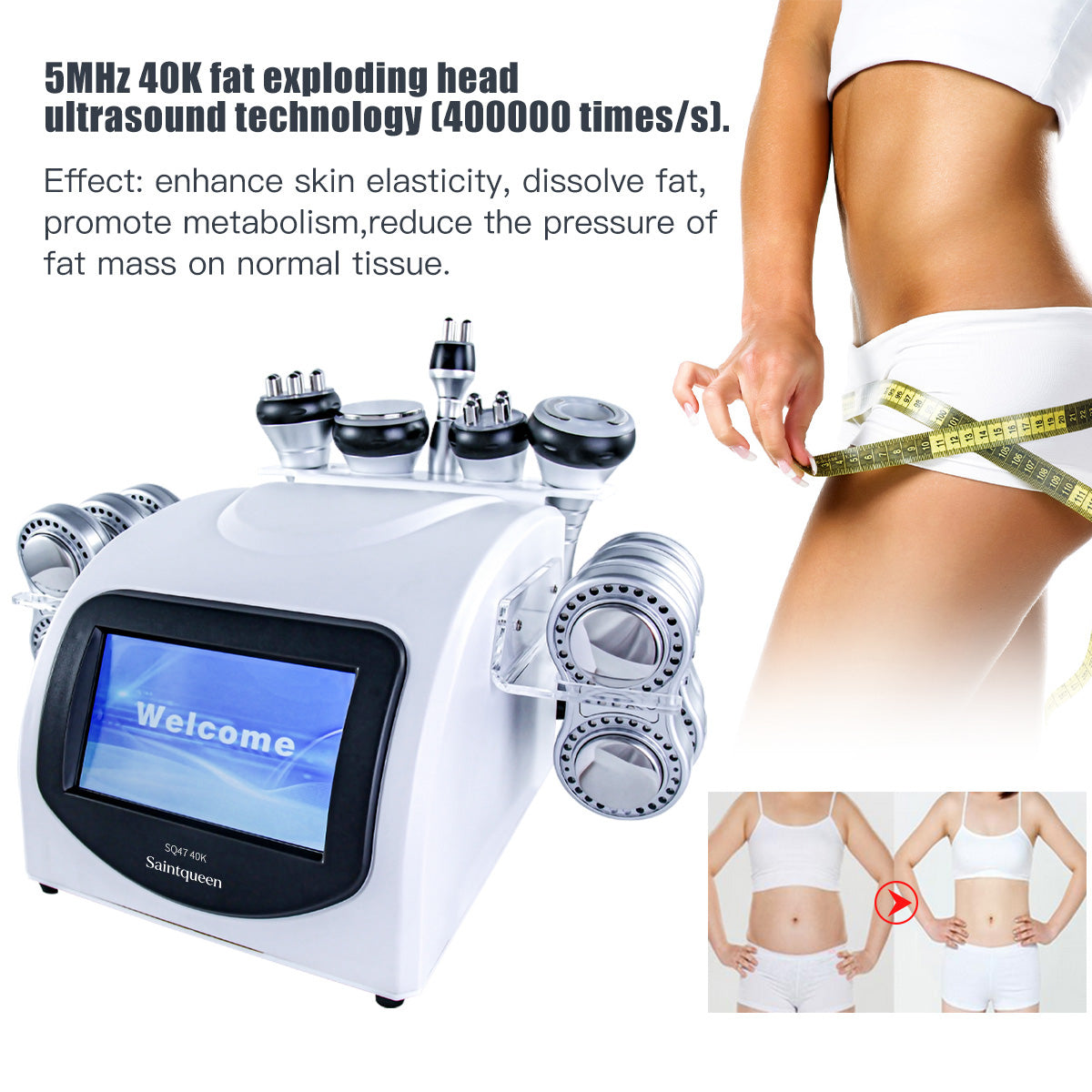 SQ47B Pro: dispositivo 6 in 1 con cavitazione 40K, radiofrequenza, massaggio a vuoto, laser, EMS