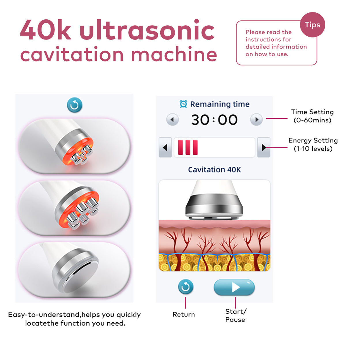 SQ169 Basic: dispositivo 3 in 1 con cavitazione 40K, radiofrequenza