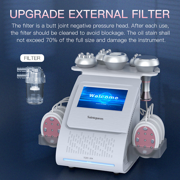 SQ85B Pro: dispositivo 6 in 1 con cavitazione 80K, radiofrequenza, massaggio a vuoto, laser, EMS