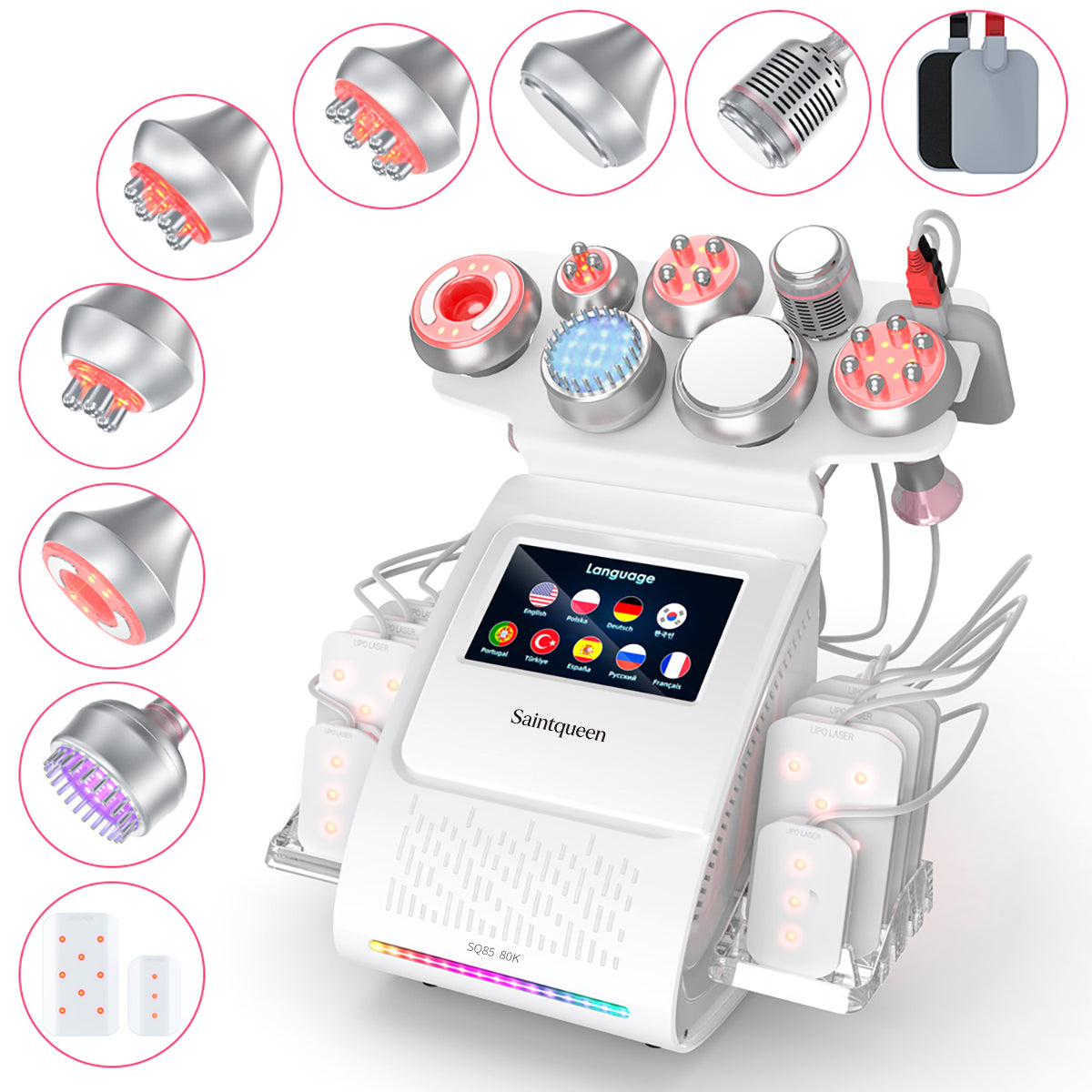SQ85D Plus: dispositivo 9 in 1 con cavitazione 80K, radiofrequenza, massaggio a vuoto, laser, EMS, microcorrente, testina fredda