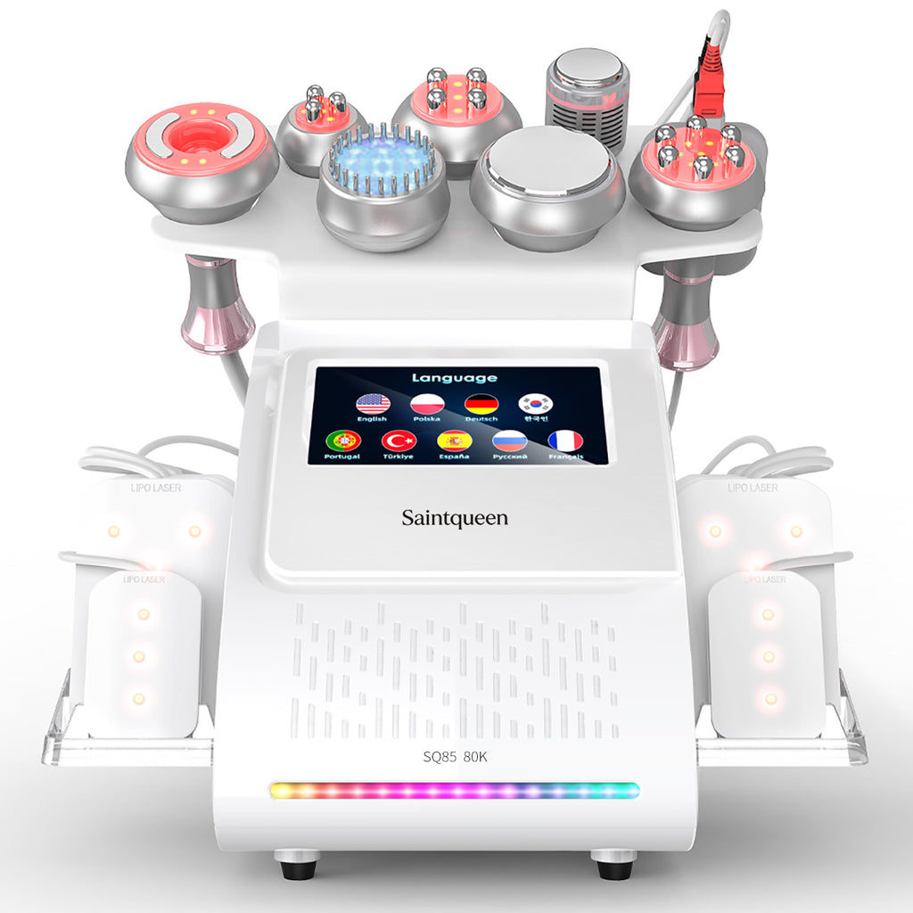 SQ85D Plus: dispositivo 9 in 1 con cavitazione 80K, radiofrequenza, massaggio a vuoto, laser, EMS, microcorrente, testina fredda