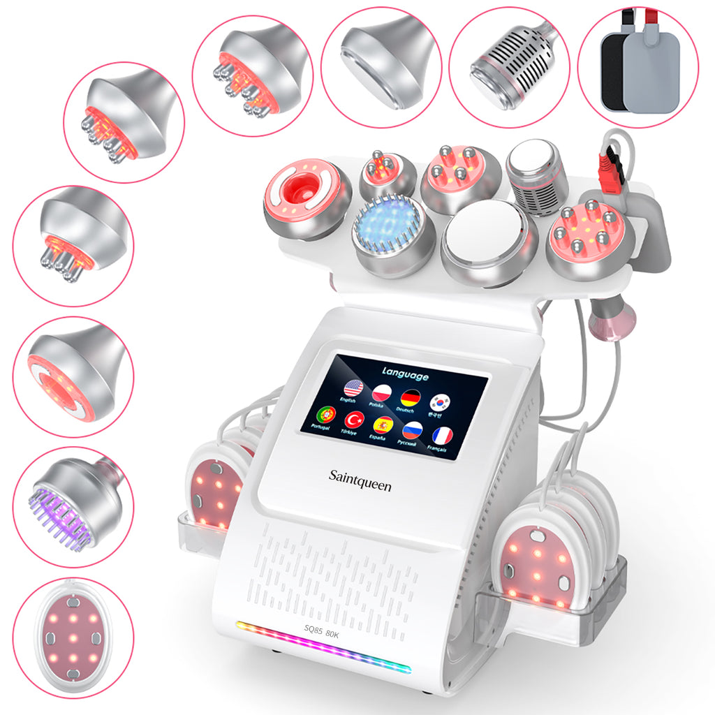 SQ85E Plus: dispositivo 9 in 1 con cavitazione 80K, radiofrequenza, laser, EMS, microcorrente, testina fredda