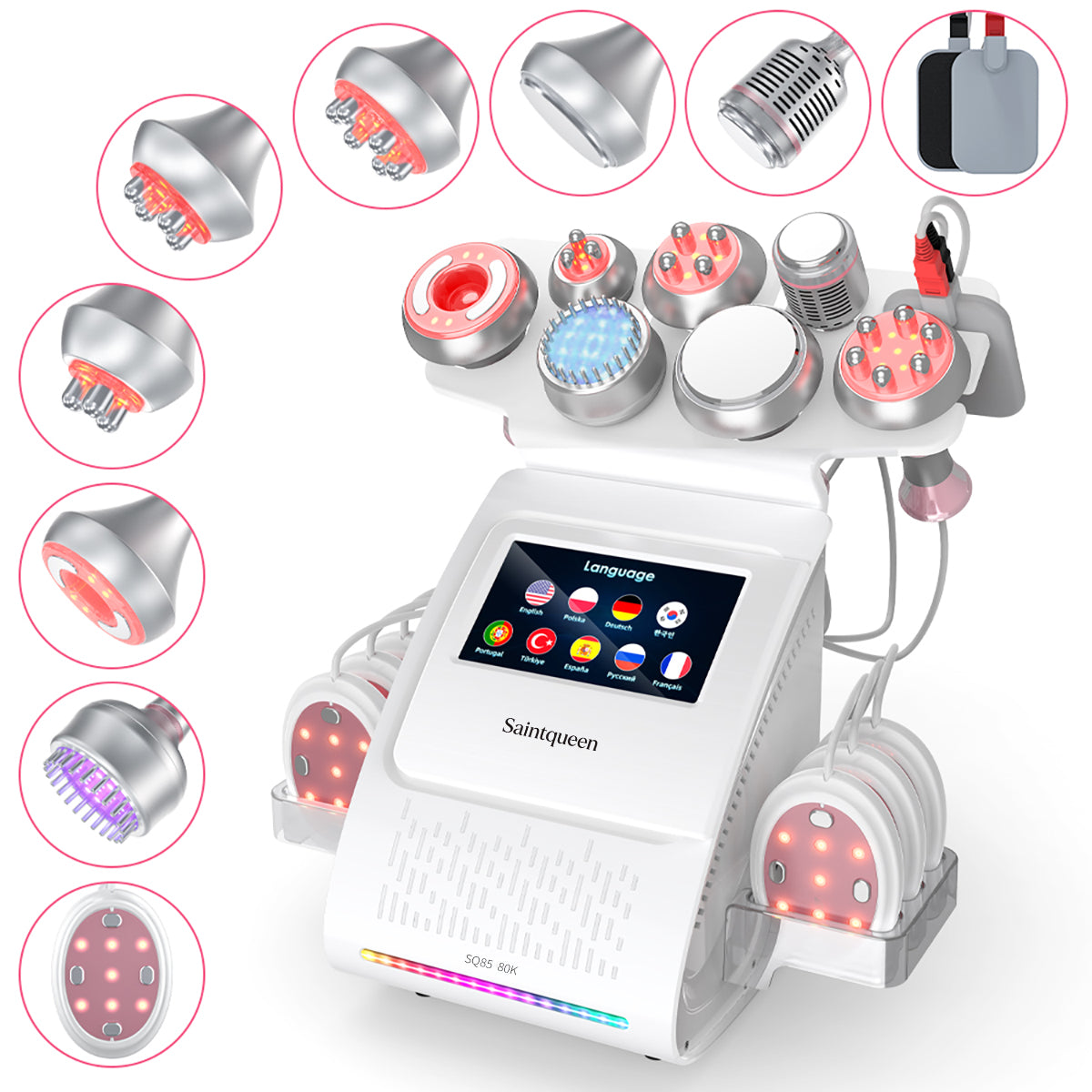 SQ85E Plus: dispositivo 9 in 1 con cavitazione 80K, radiofrequenza, laser, EMS, microcorrente, testina fredda