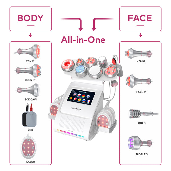 SQ85E Plus: dispositivo 9 in 1 con cavitazione 80K, radiofrequenza, laser, EMS, microcorrente, testina fredda