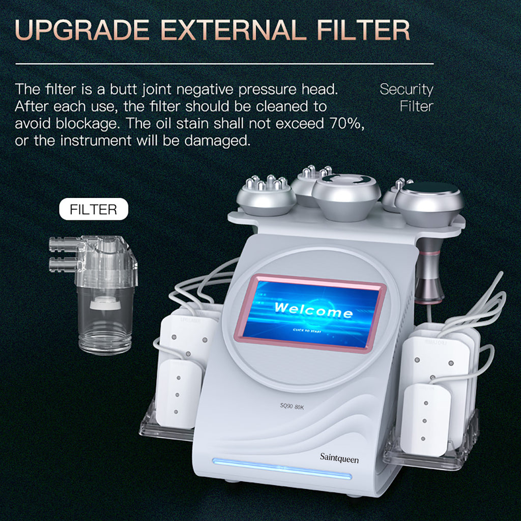 SQ90C Pro: dispositivo 6 in 1 con cavitazione 80K, radiofrequenza, massaggio a vuoto, laser