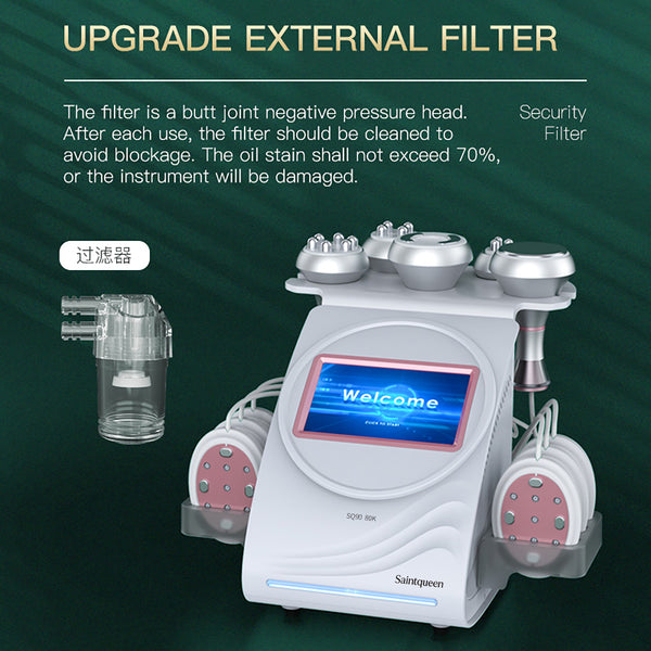 SQ90B Pro: dispositivo 6 in 1 con cavitazione 80K, radiofrequenza, massaggio a vuoto, laser, EMS