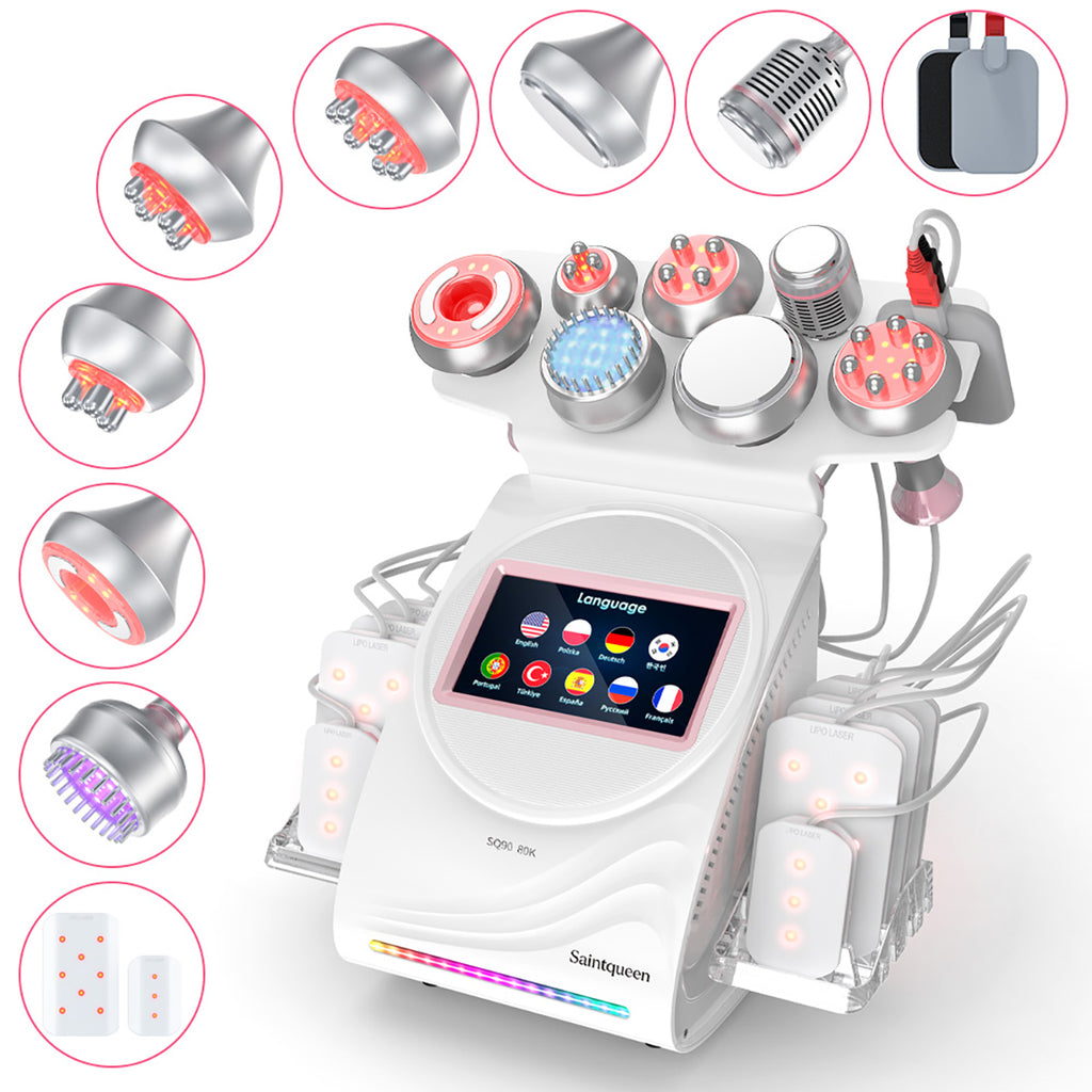 SQ90D Plus: dispositivo 9 in 1 con cavitazione 80K, radiofrequenza, massaggio a vuoto, laser, microcorrente, testina fredda