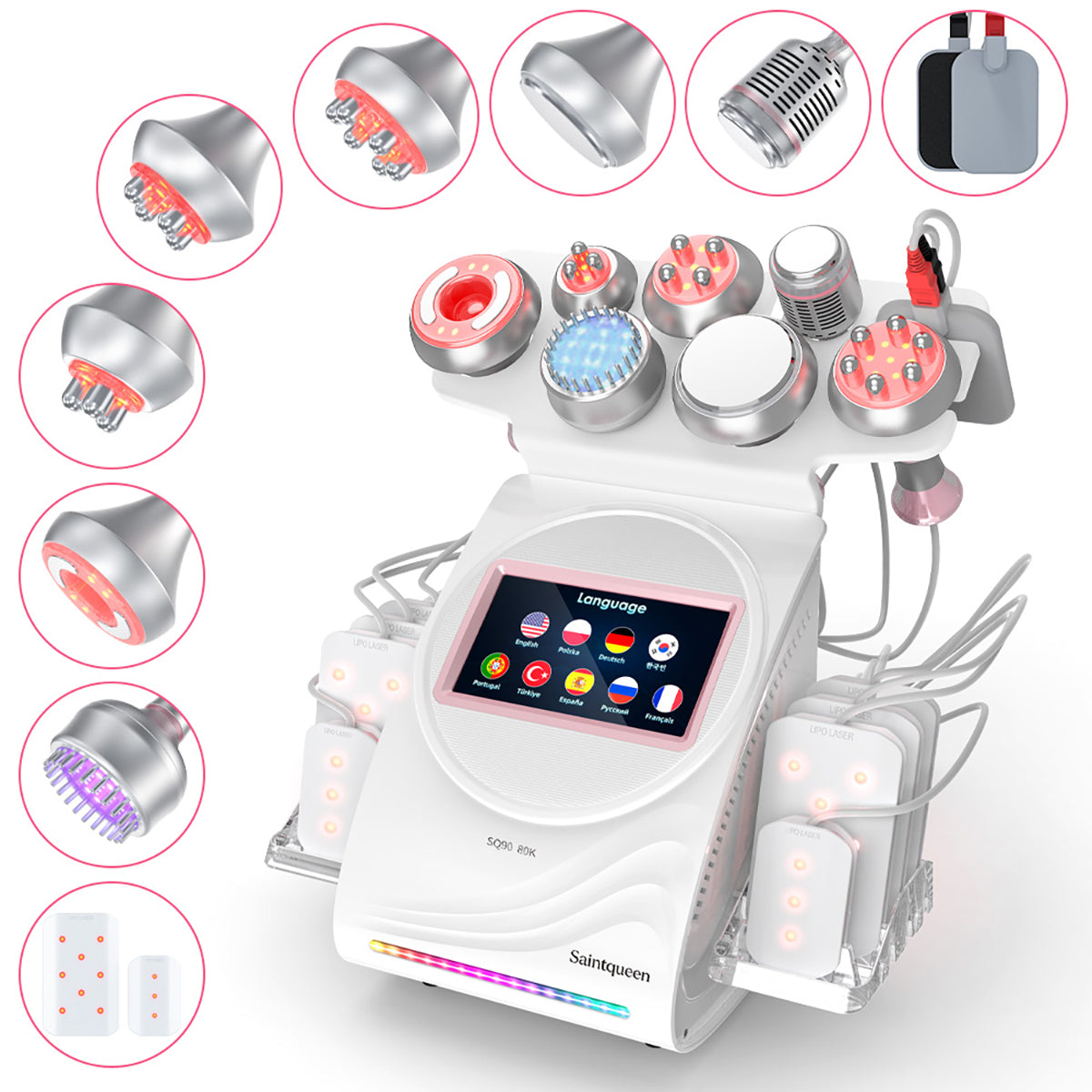 SQ90D Plus: dispositivo 9 in 1 con cavitazione 80K, radiofrequenza, massaggio a vuoto, laser, microcorrente, testina fredda