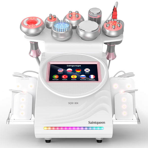 SQ90D Plus: dispositivo 9 in 1 con cavitazione 80K, radiofrequenza, massaggio a vuoto, laser, microcorrente, testina fredda
