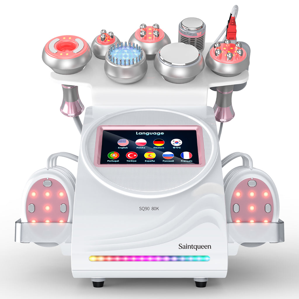 SQ90E Plus: dispositivo 9 in 1 con cavitazione 80K, radiofrequenza, massaggio a vuoto, laser, EMS, microcorrente, testina fredda