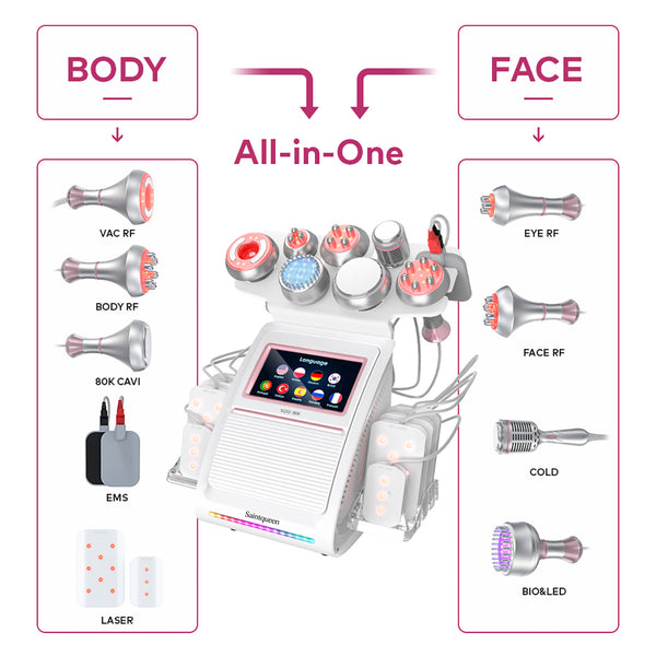 SQ92D Plus: dispositivo 9 in 1 con cavitazione 80K, radiofrequenza, laser, microcorrente, testina fredda