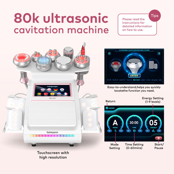 SQ92D Plus: dispositivo 9 in 1 con cavitazione 80K, radiofrequenza, laser, microcorrente, testina fredda