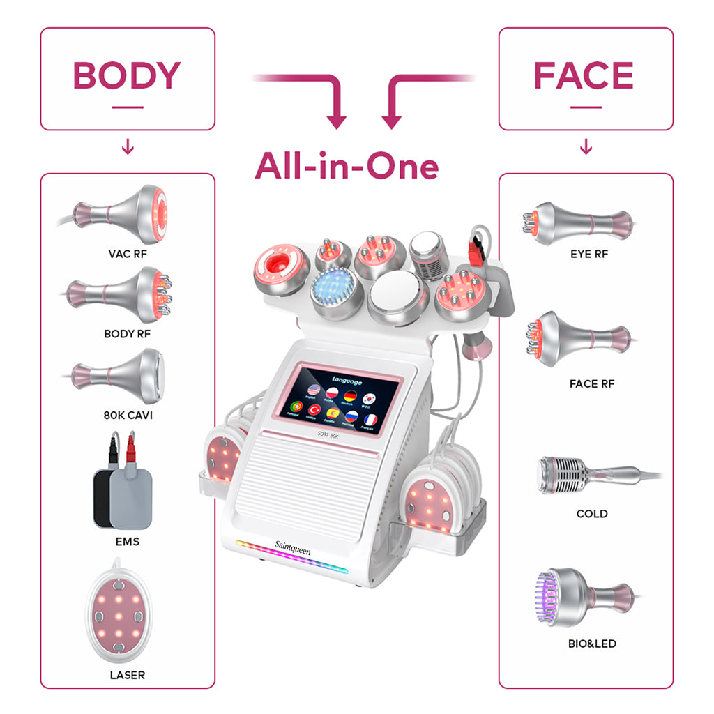 SQ92E Plus: dispositivo 9 in 1 con cavitazione 80K, radiofrequenza, microcorrente, testina fredda