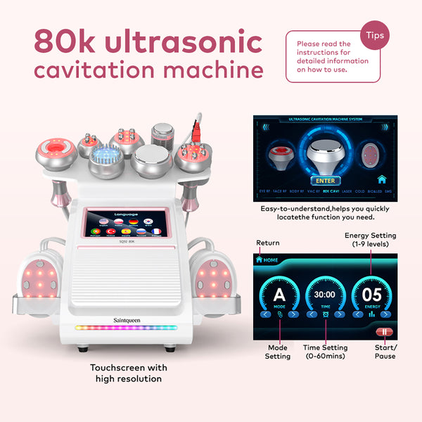 SQ92E Plus: dispositivo 9 in 1 con cavitazione 80K, radiofrequenza, microcorrente, testina fredda