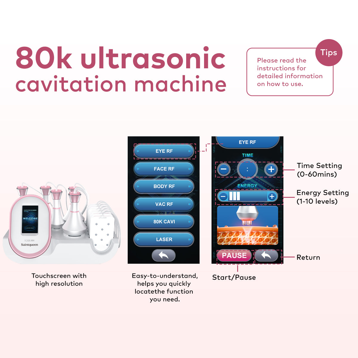 SQ121A Pro: dispositivo 6 in 1 con cavitazione 80K, radiofrequenza, massaggio a vuoto, laser