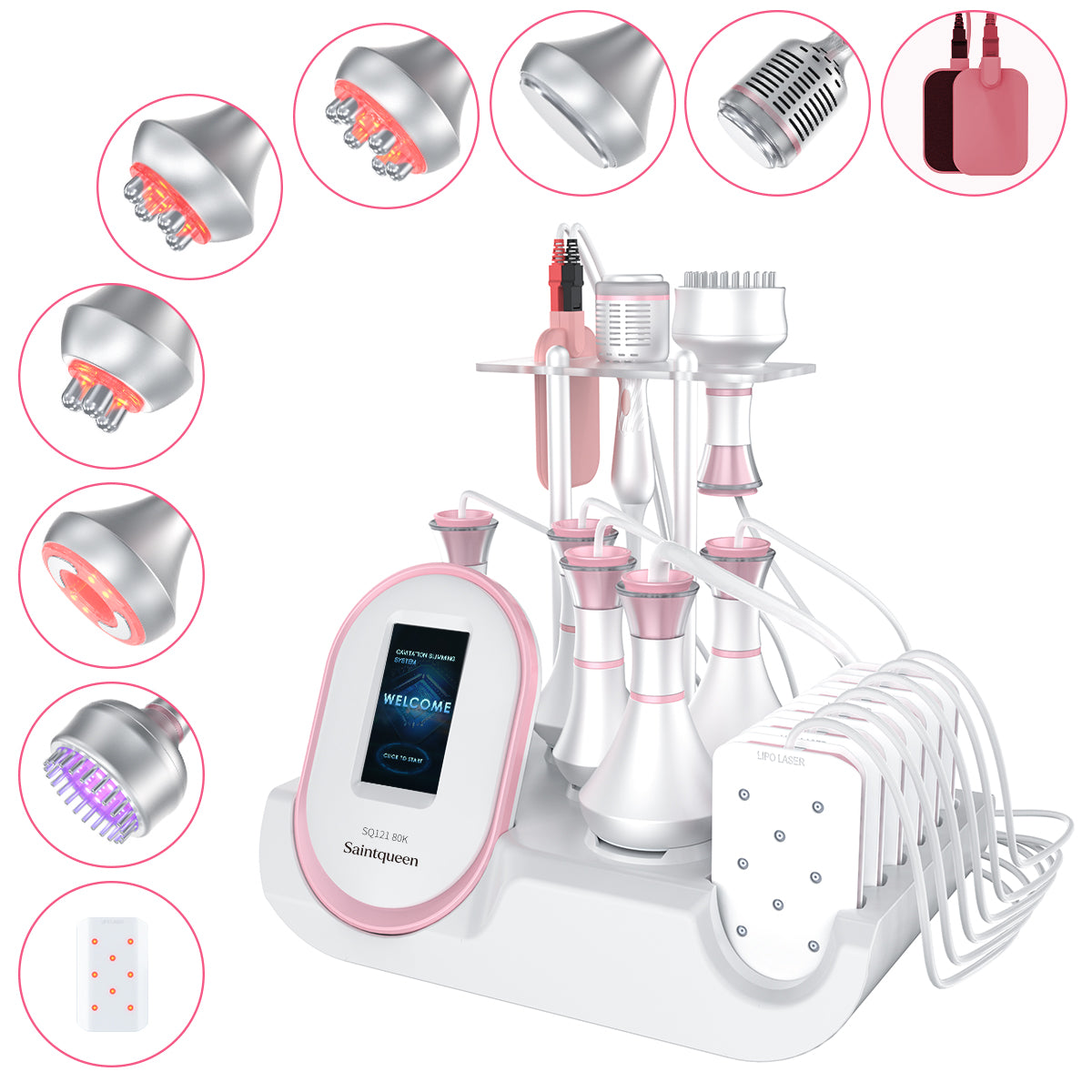 SQ121C Plus: dispositivo 9 in 1 con cavitazione 80K, radiofrequenza, massaggio a vuoto, laser, EMS, testina fredda Immagine principale del prodotto