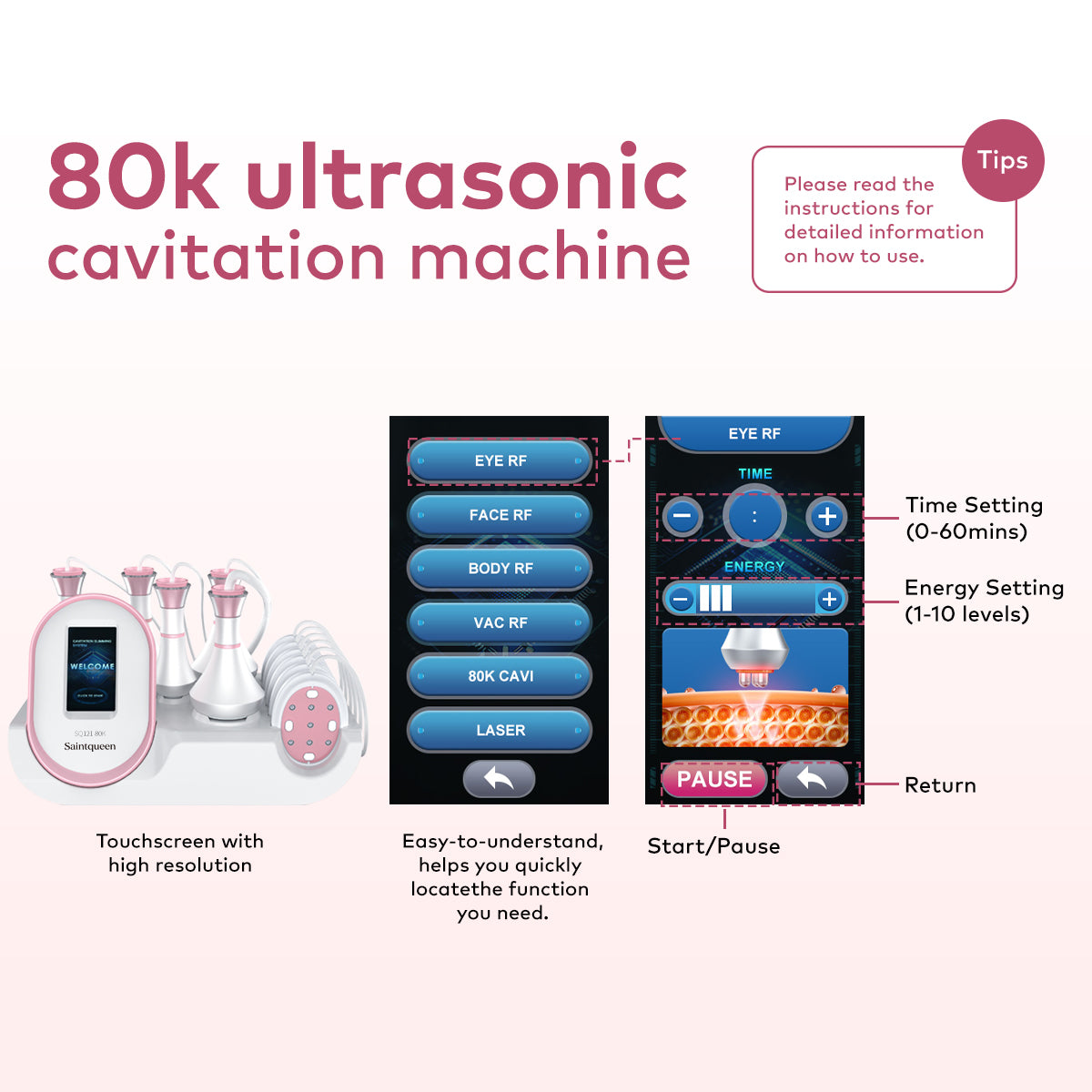 SQ121B Pro: dispositivo 6 in 1 con cavitazione 80K, radiofrequenza, massaggio a vuoto, laser, EMS, microcorrente