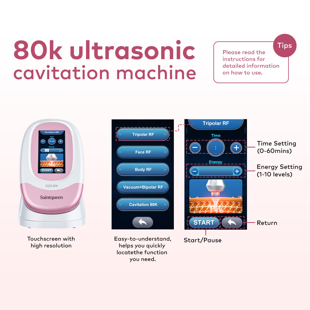 SQ95A Pro: dispositivo 5 in 1 con cavitazione 80K, radiofrequenza, massaggio a vuoto